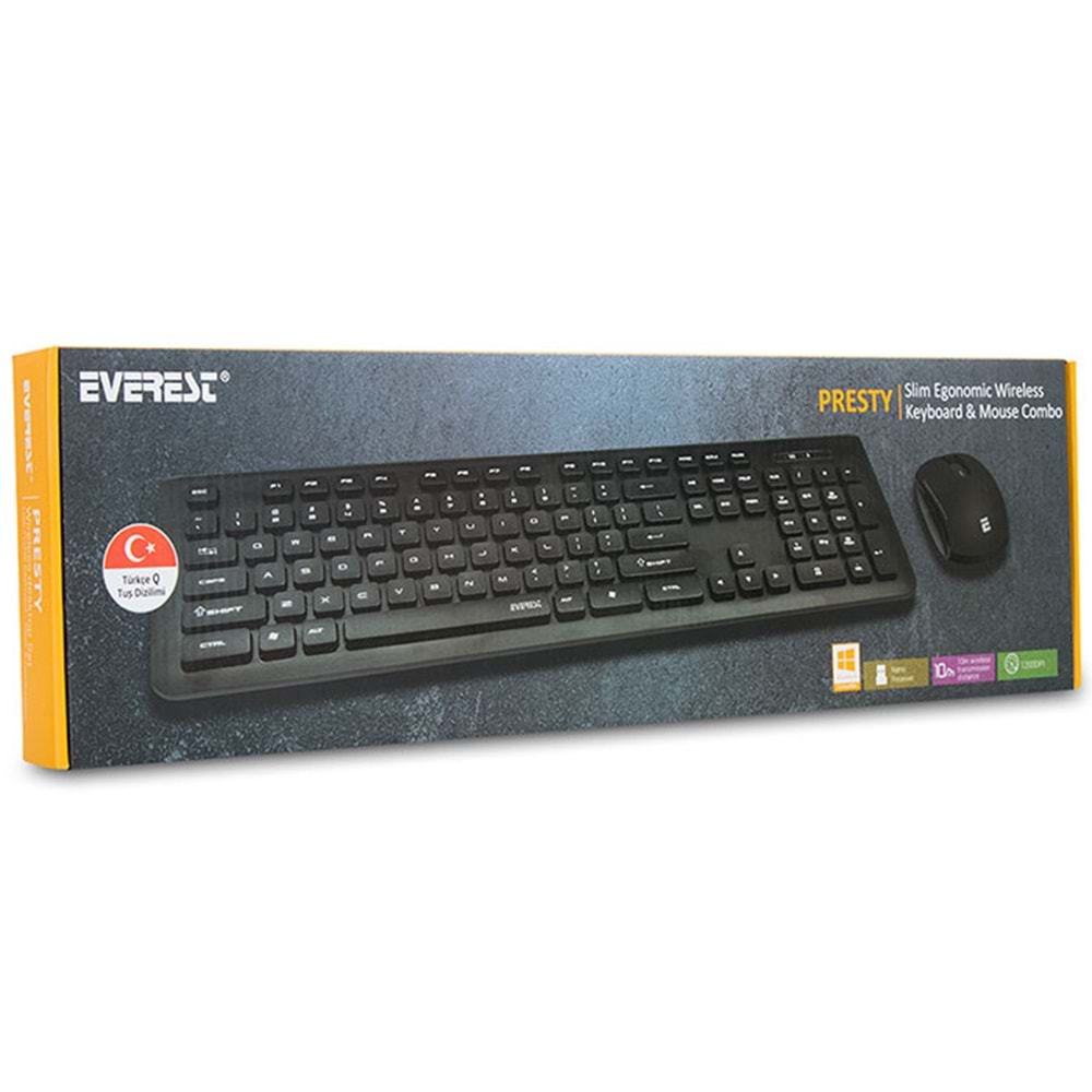 Everest PRESTY KM-62 Siyah Kablosuz Q Multimedia Klavye + Mouse Set