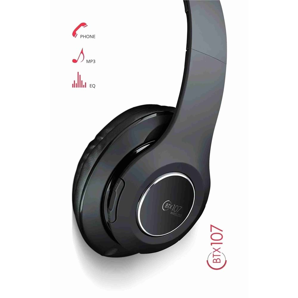 Powerway BTX107 Kulak Üstü Bluetooth Kulaklık Siyah Ios Android Uyumlu Aux Girişli