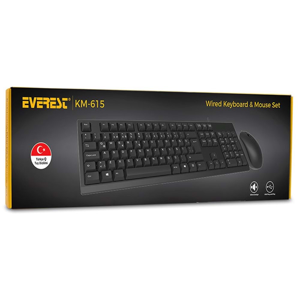 Everest KM-615 Siyah Usb Combo Q Standart Klavye + Mouse Set