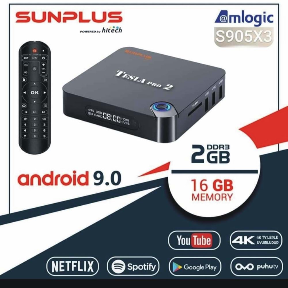 Sunplus TESLA PRO 2 Amlogıc S905X3 Androıd DDR3 2GB 16GB TV Box