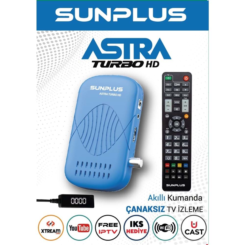 Sunplus ASTRA turbo HD Full Hd Çanaksız Uydu Alıcı Akıllı Kumanda