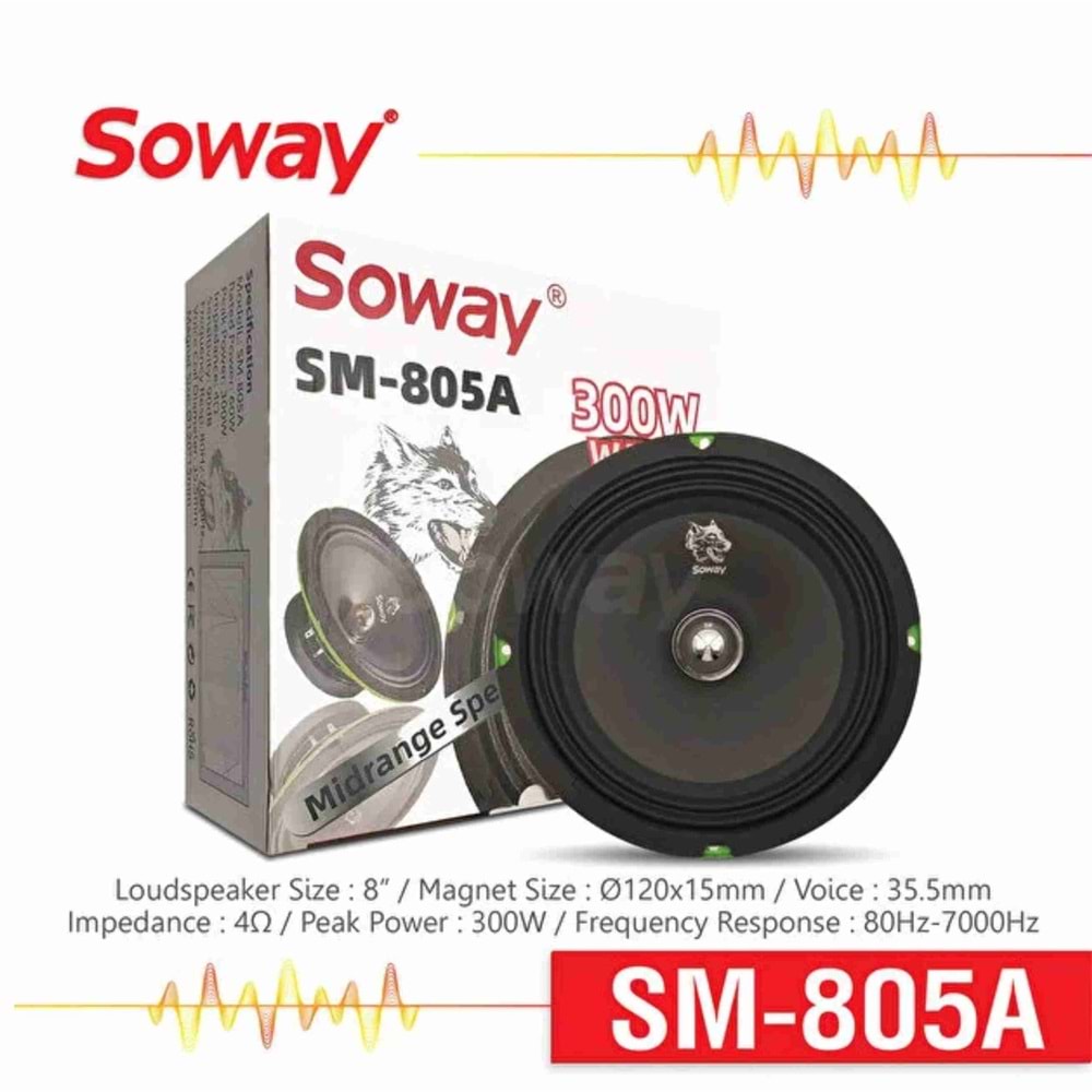 Soway SM-805A 20 cm Mıdrange Oto Hoparlör