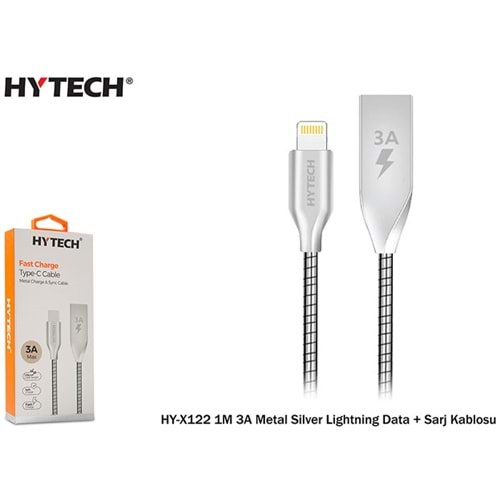 Hytech HY-X122 1M 3A Metal Silver Lightning Data + Sarj Kablosu