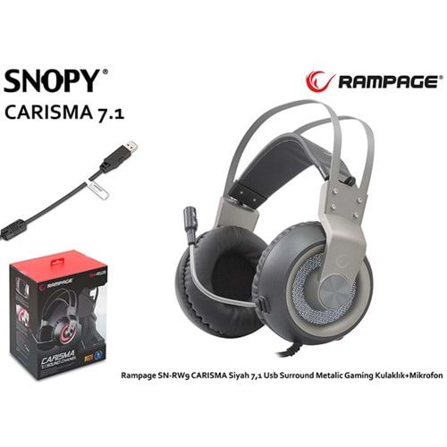 Rampage SN-RW9 CARISMA Siyah USB 7.1 Surround Metalic Gaming Kulaklık+Microfan