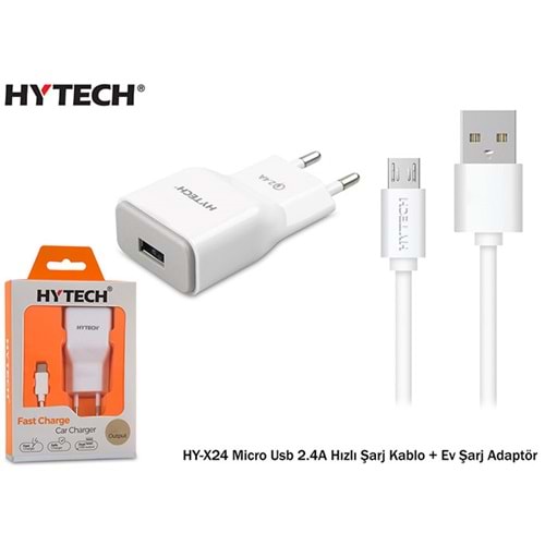 Hytech HY-X24 Micro Usb 2.4A Hızlı Şarj Beyaz Kablo + Ev Şarj Adaptör