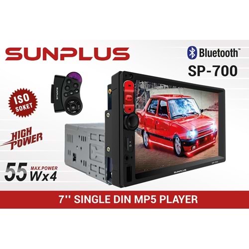 Sunplus SP-700 7 Inç Sıngle Dın 55x4 Mırrorlınk BT/USB/SD/MP5/AUX/FM Kameralı Tofas Seri Oto Teyp