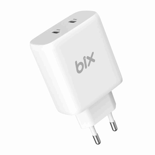 Bix BX2P50 50W PD 2*Type-C 2 Bağlantı Noktalı Beyaz Duvar Şarj Cihazı