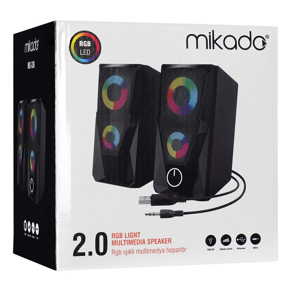 Mikado MD-336 2.0 6 Watt RGB Ledli Siyah Multimedia USB Speaker Hoparlör