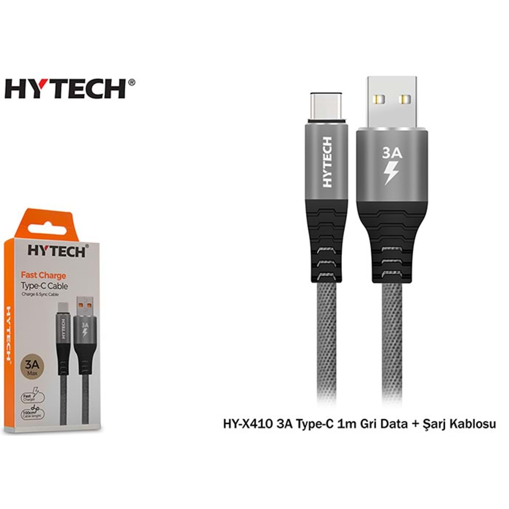 Hytech HY-X410 3A Type-C 1mt Kırmızı/Siyah Data + Şarj Kablosu