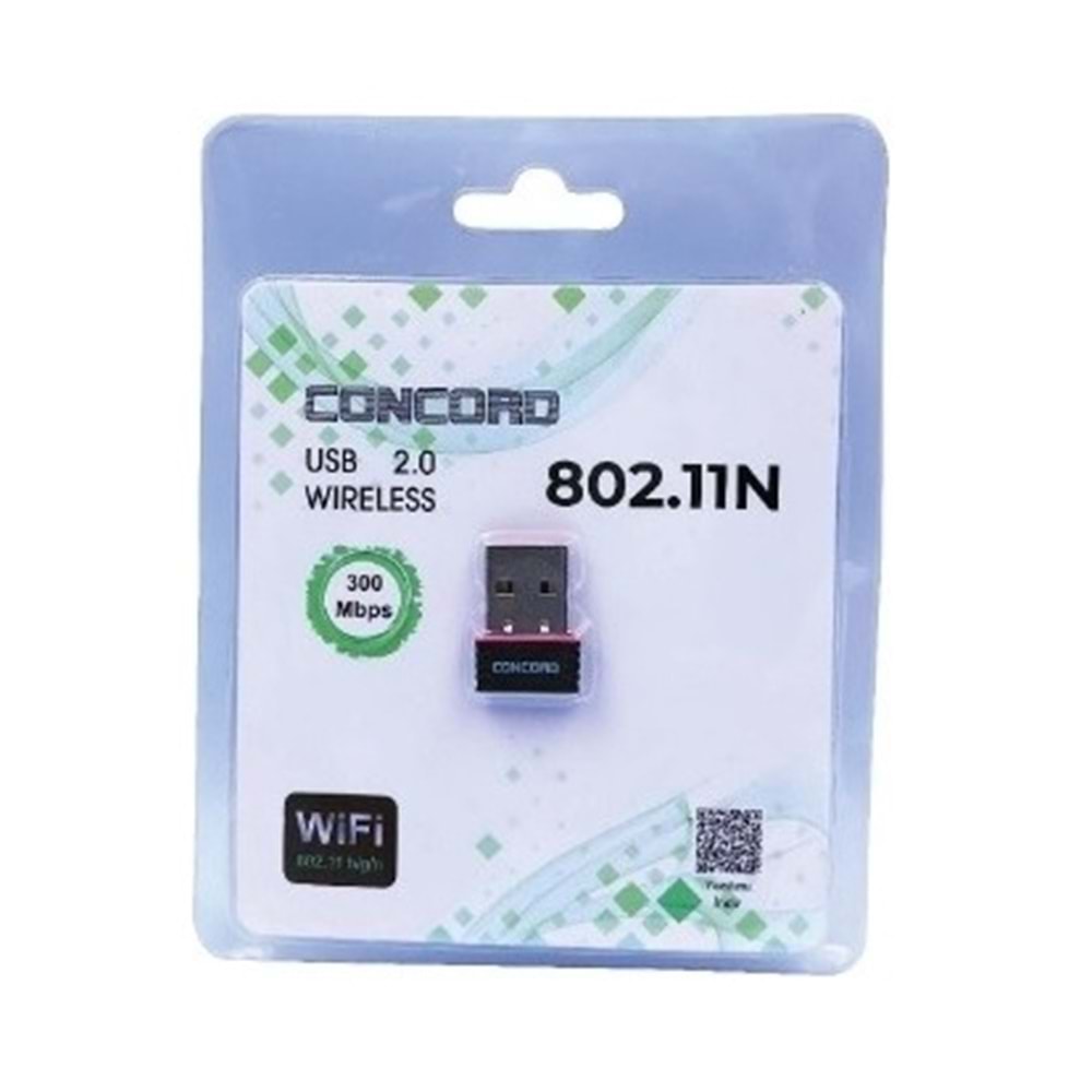 Concord W-1 2.4GHz 300Mbps(2T2R) 2dBi Dahili Antenli Usb Kablosuz Mini Adaptör