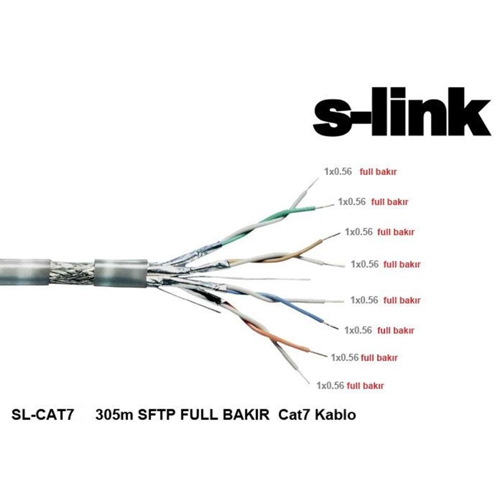 S-link SL-CAT710BK 305m 0,56mm 23AWG Full Bakır Cat7 S/FTP Kablo