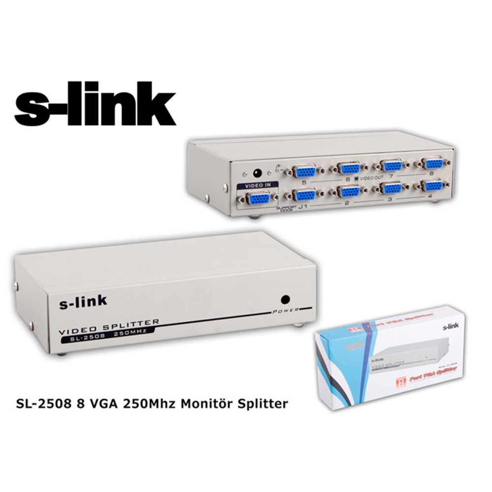 S-link SL-2508 8 VGA 250Mhz Monitör Splitter