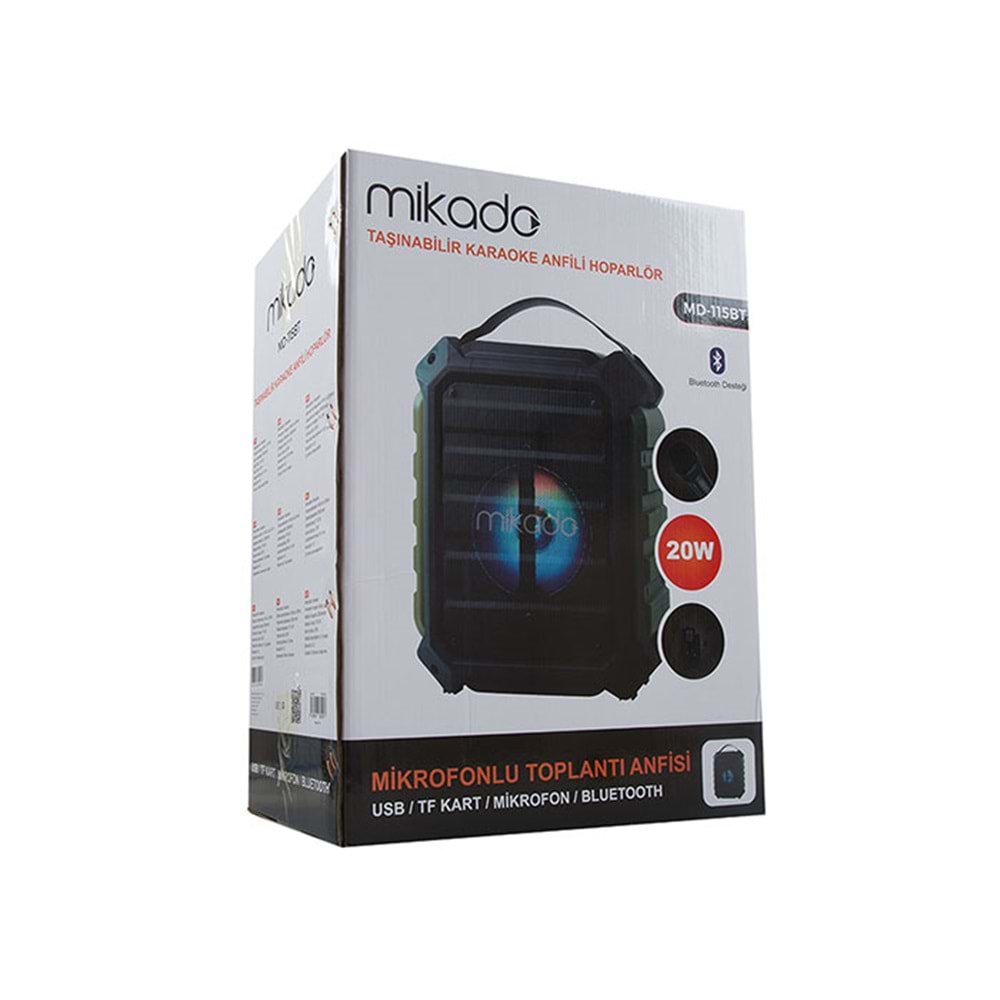 Mikado MD-115BT 20W 2 Adet Kablosuz El+ Baş-Ense Mikrofonlu USB/SD Bluetoothlu Toplantı Anfisi