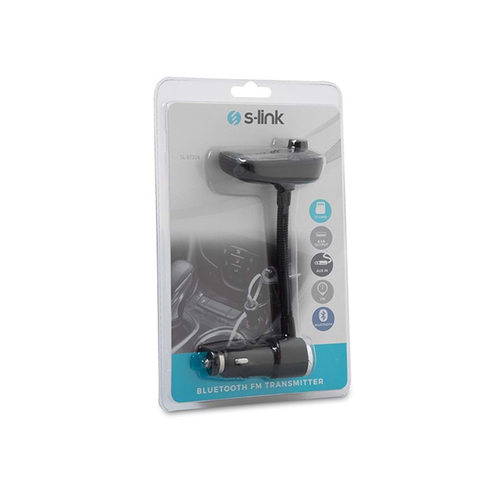 S-link SL-BT224 Led Ekran AUX+TF Desteği Usb 2.1A Hızlı Şarj Bluetooth Fm Transmitter