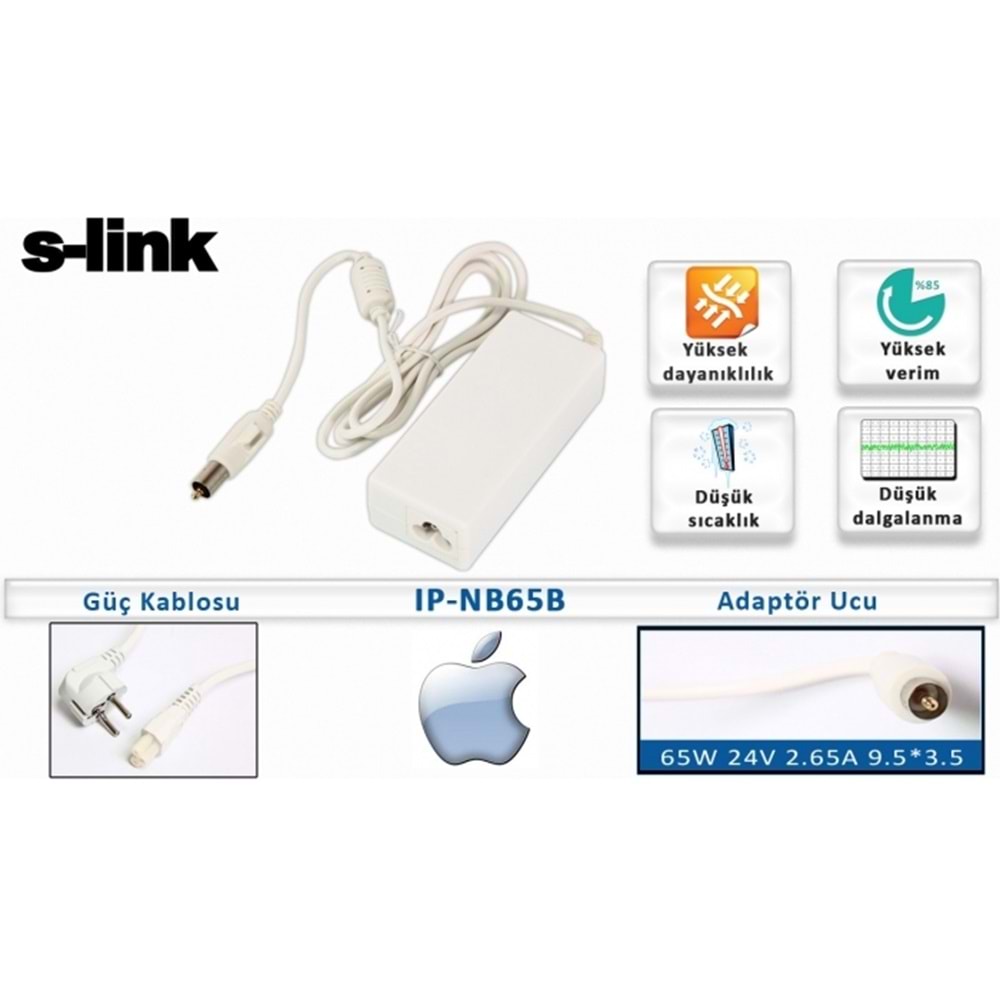 S-link IP-NB65B 65W 24V 2.65A 9.5*3.5 APPLE Notebook Standart Adaptör