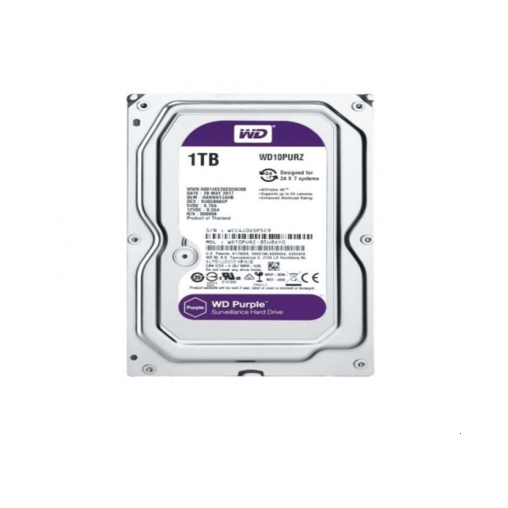 WD Purple WD10PURZ 1TB 5400RPM 64MB Sata3 7/24 Güvenlik Hdd Disk