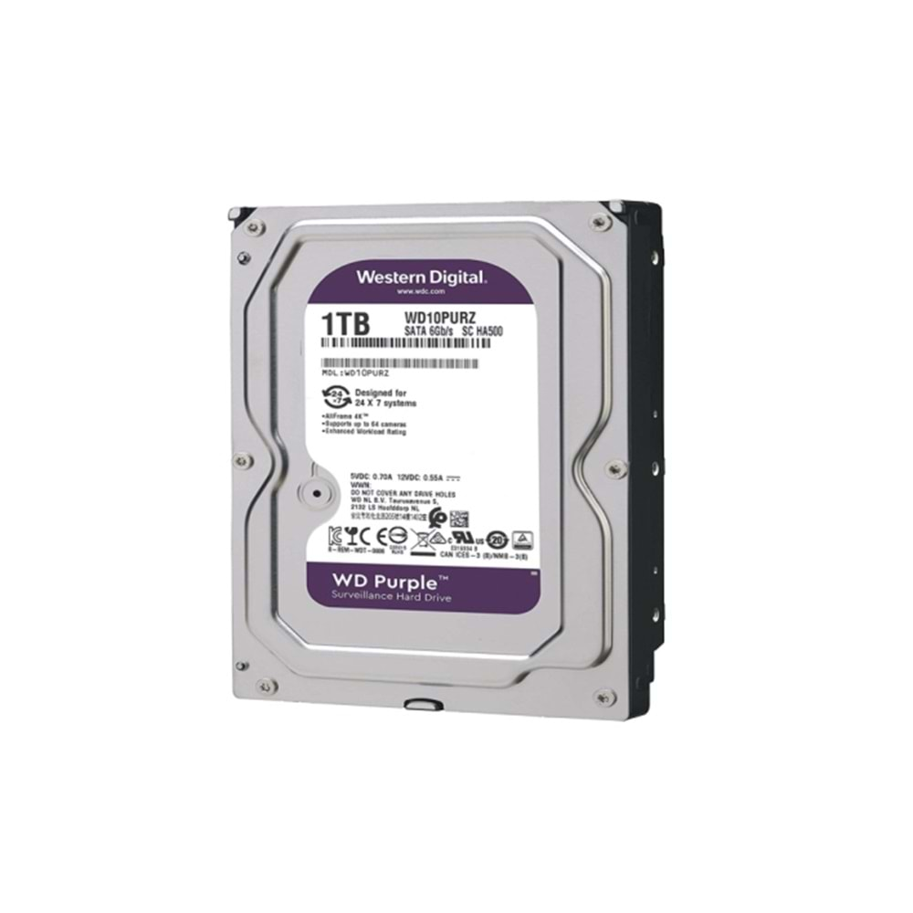 WD Purple WD10PURZ 1TB 5400RPM 64MB Sata3 7/24 Güvenlik Hdd Disk