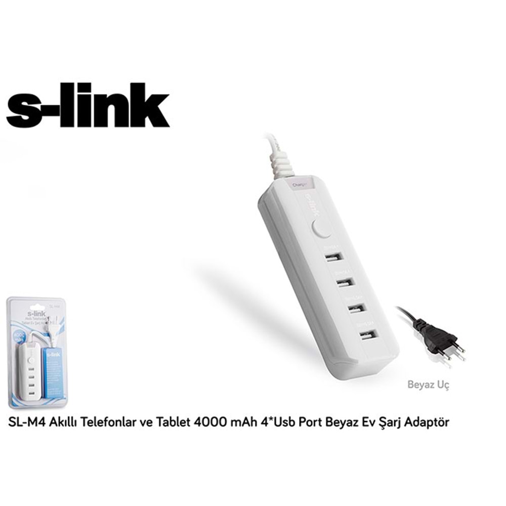S-link SL-M4 Akıllı Telefonlar ve Tablet 4000mAh 4*Usb Port Ev Şarj Adaptör