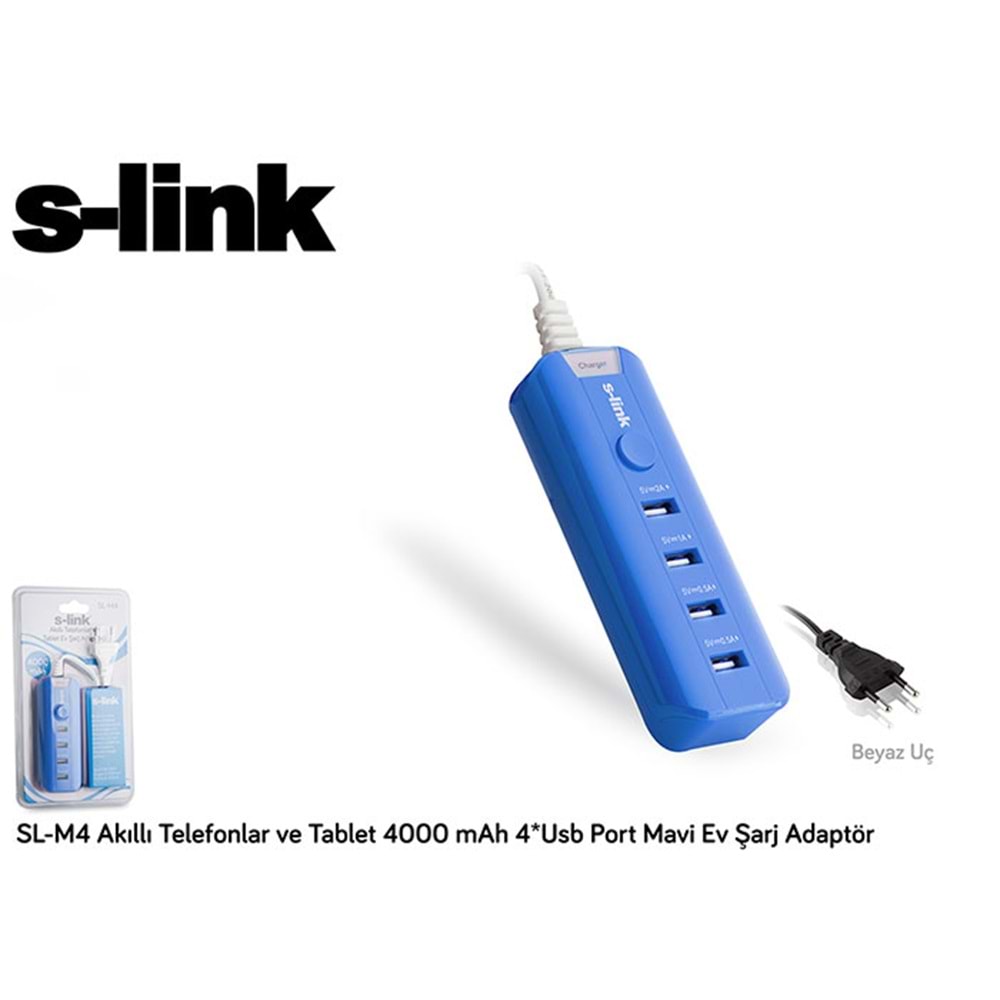 S-link SL-M4 Akıllı Telefonlar ve Tablet 4000mAh 4*Usb Port Ev Şarj Adaptör