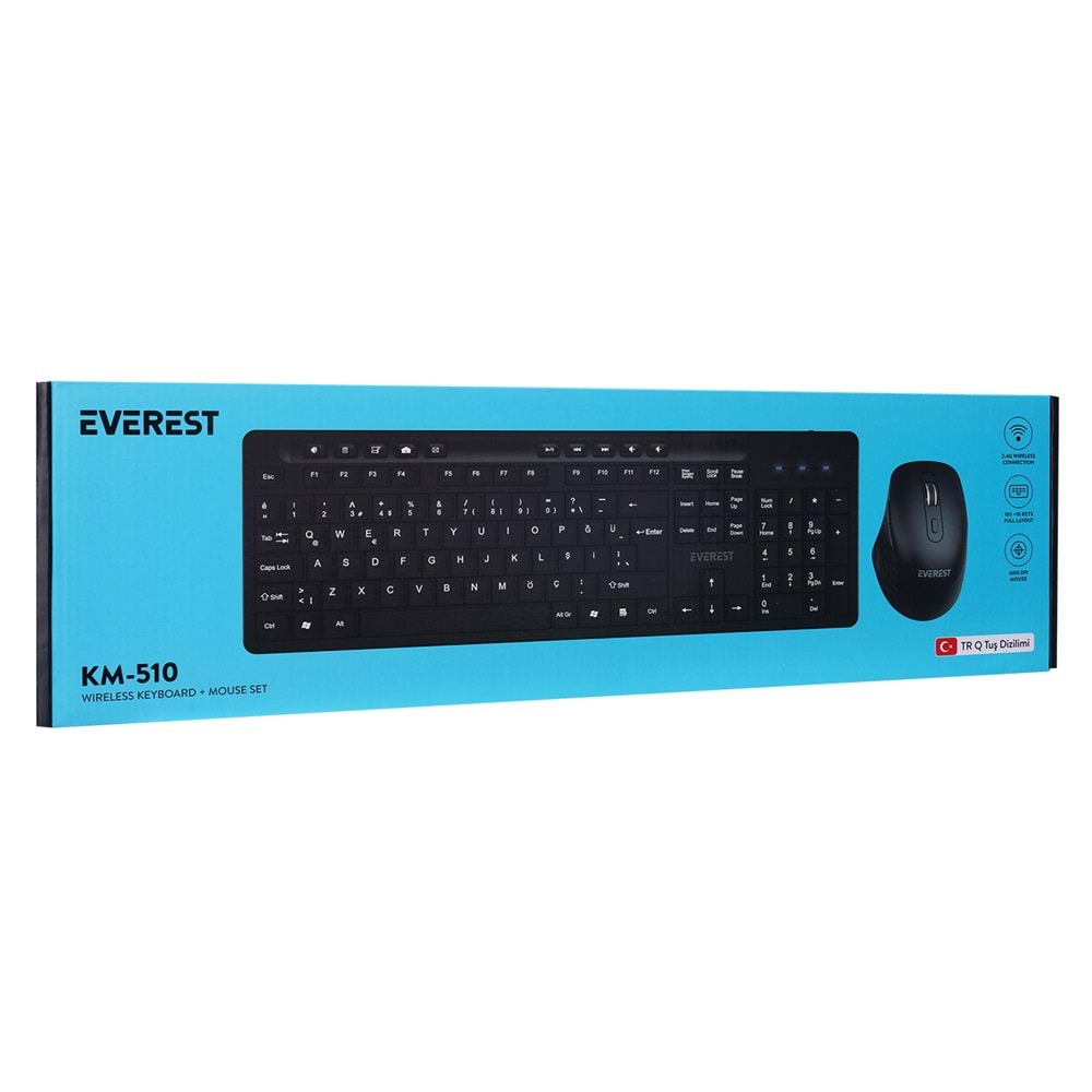 Everest KM-510 Siyah Kablosuz Q Multimedia Klavye + Mouse Set