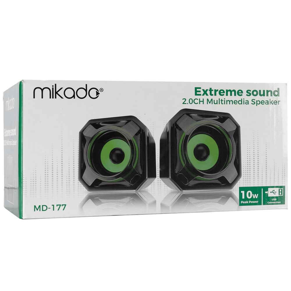 Mikado MD-177 2.0 5W * 2 Yeşil/Siyah Super Bass USB Speaker