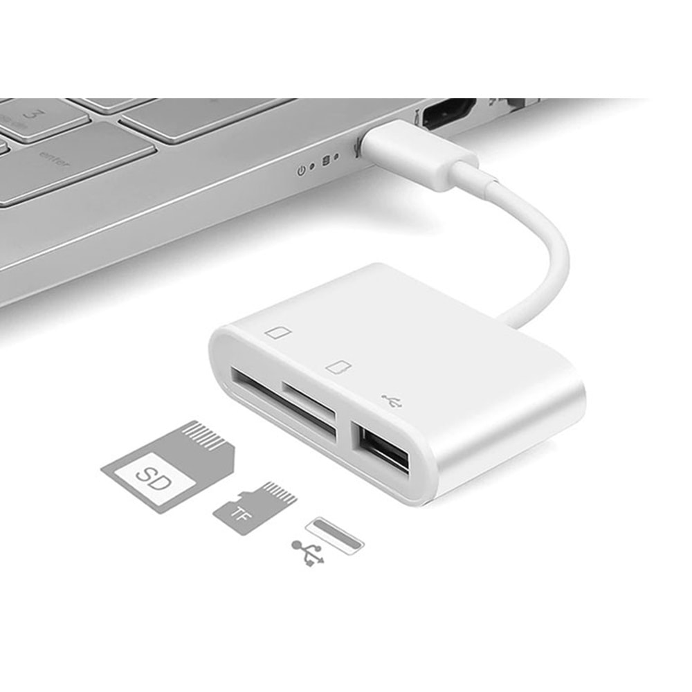 Hytech HY-XO50 Beyaz TypeC to USB2.0 + SD + TF Çevirici Adaptör