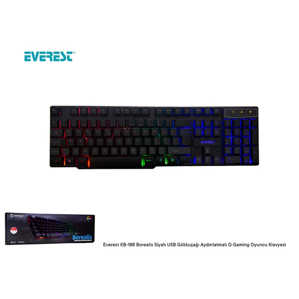 Everest KB-188 Borealis Siyah USB Gökkuşağı Aydınlatmalı Q Gaming Oyuncu Klavyesi