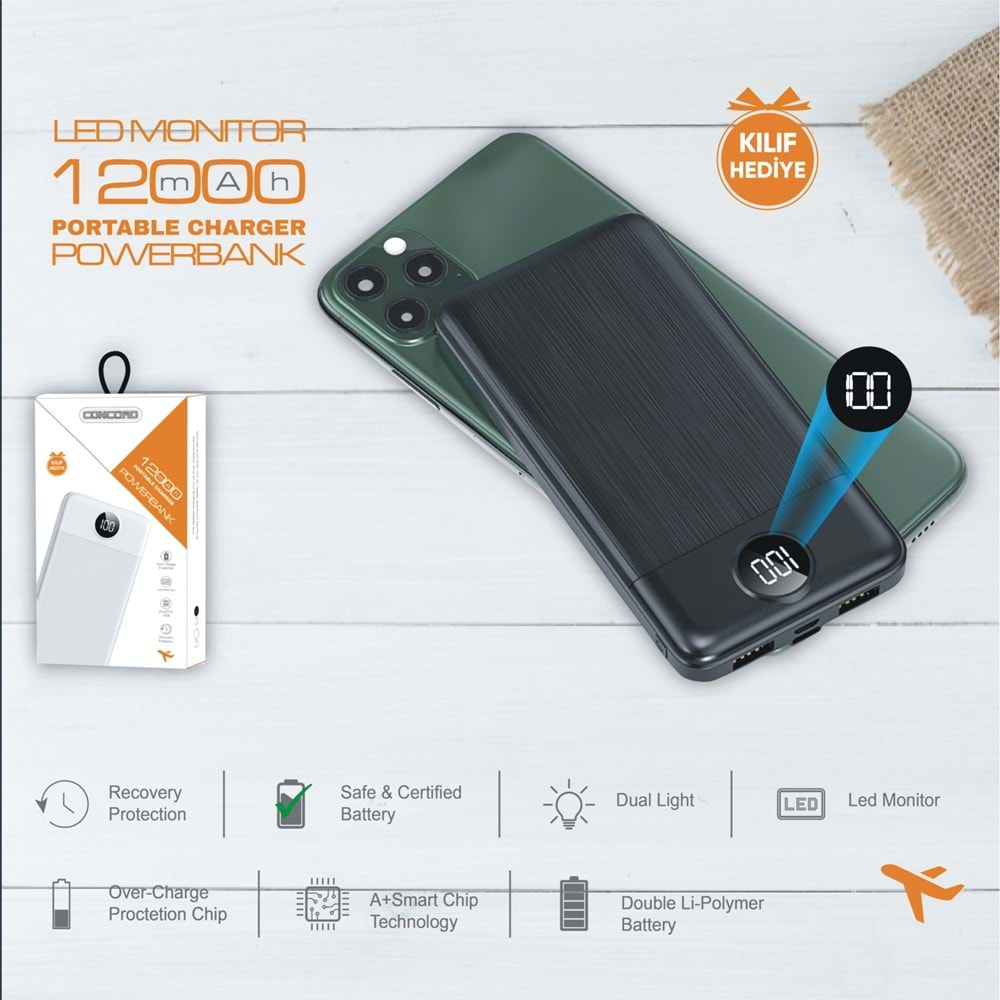 Concord C-116 12000mAh Taşınabilir Şarj Cihazı Powerbank