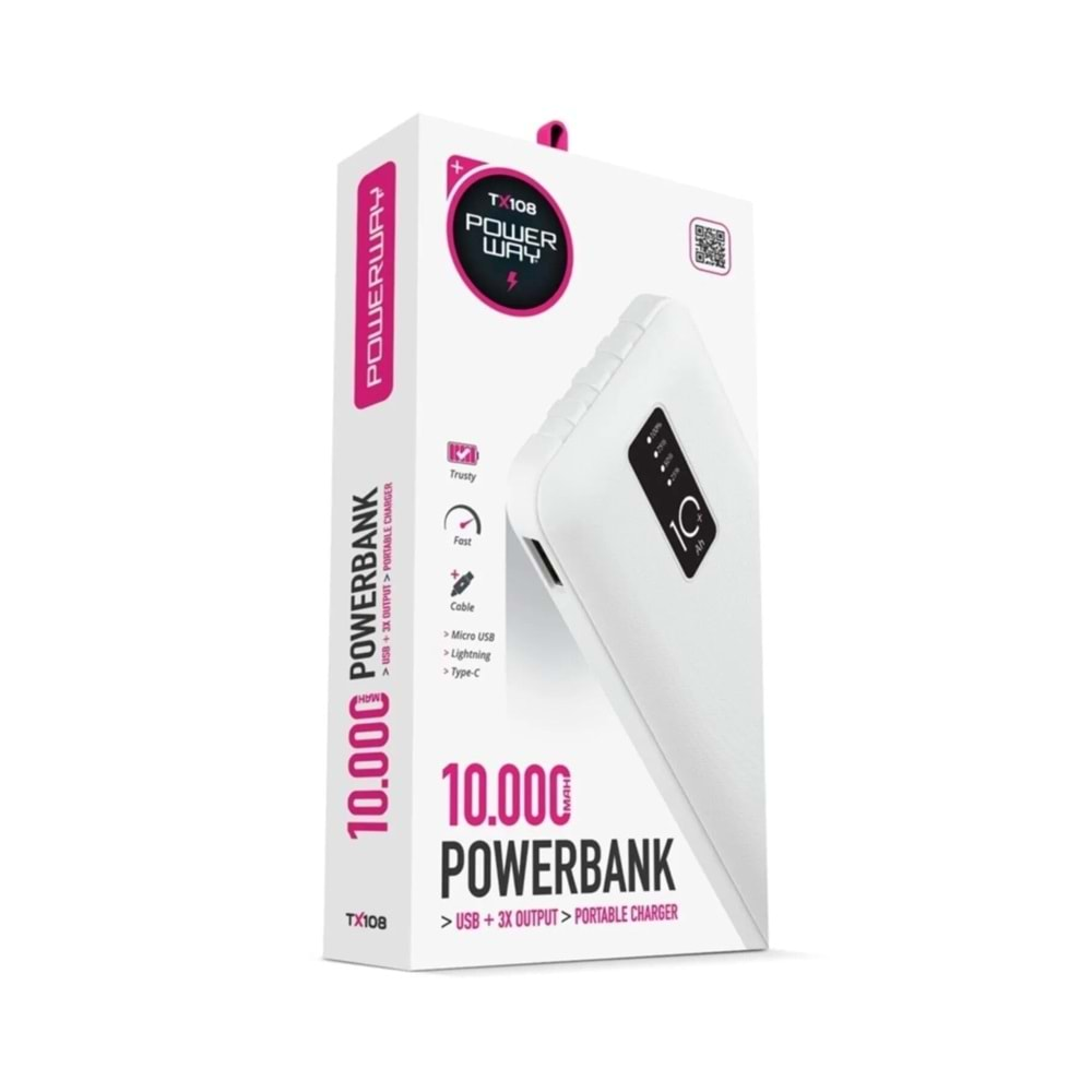 Powerway TX108 Digital Ekranlı 10000 mAH Taşınabilir Powerbank Pil Sarj Cihazı