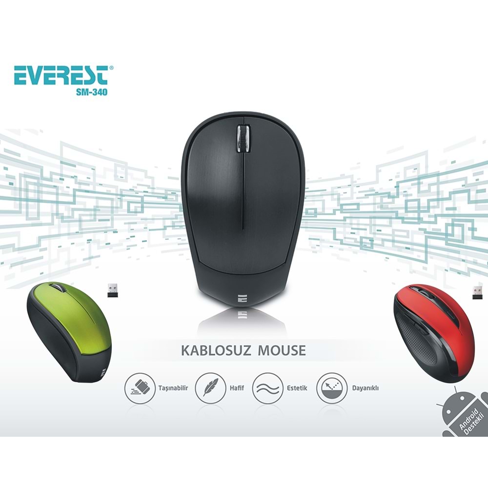 Everest SM-340 Usb 3D Optik Süper Sessiz Alkalin Pilli Kablosuz Mouse