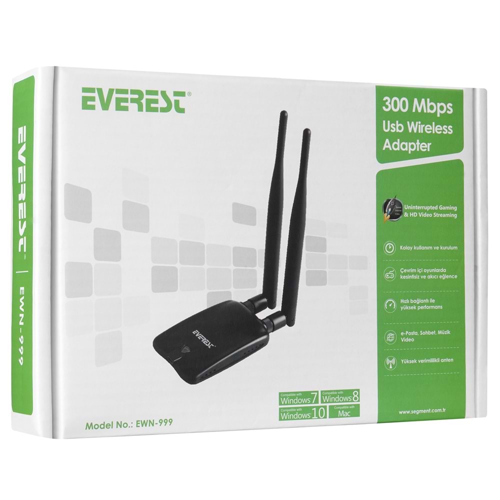 Everest EWN-999 300 Mbps Yüksek Hız Çift Anten Kablosuz Adaptör
