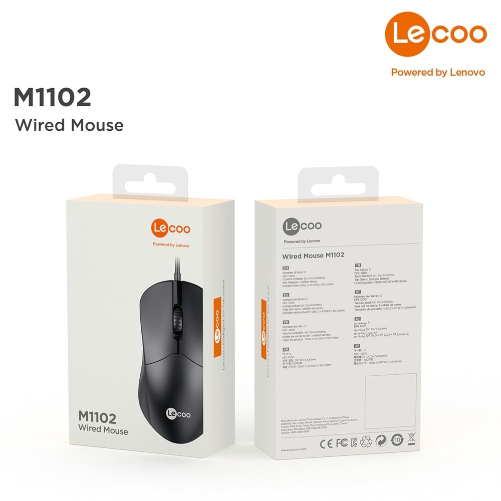 Lenovo Lecoo M1102 1200 DPI 3 Tuşlu Usb Kablolu Optik Mouse