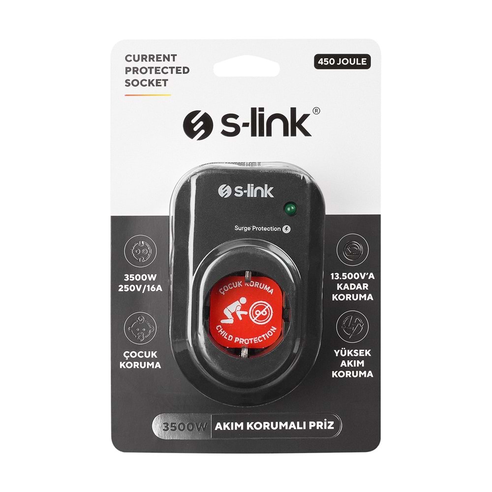 S-link SL-06 16A 3500 Watt Joule Akım Korumalı Tekli Priz