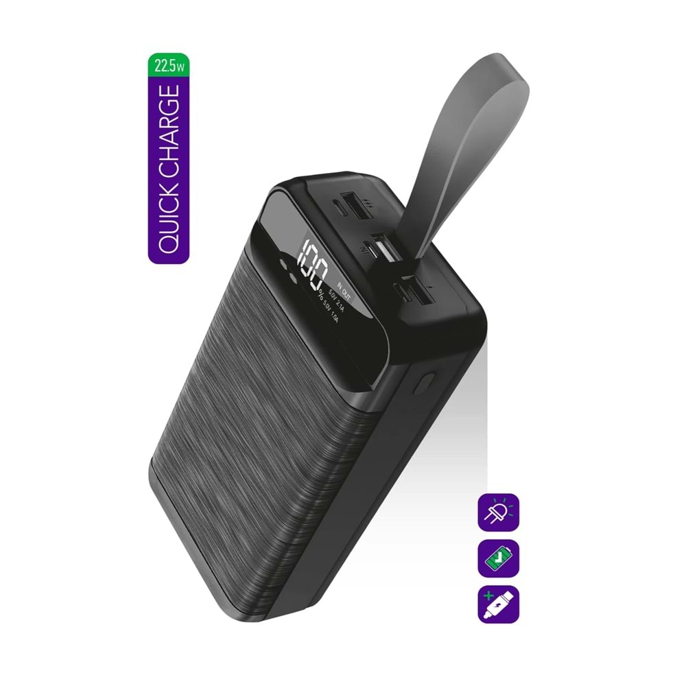 Powerway QC30 30000 Amper Pd 22.5W Powerbank Pil Şarj Cihazı Siyah