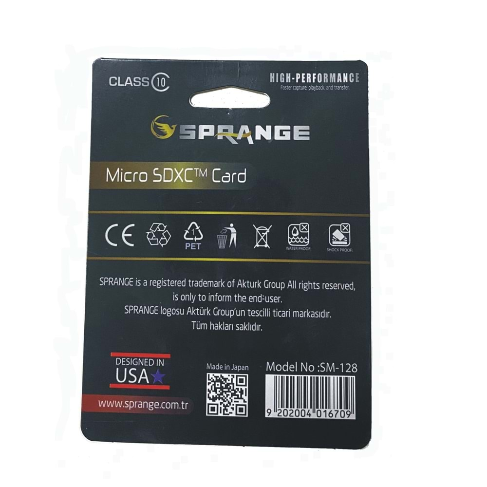 Sprange SM-128 128 GB Class10 Micro SDXC UHS-3 4K HD Ultra Hafıza Kartı