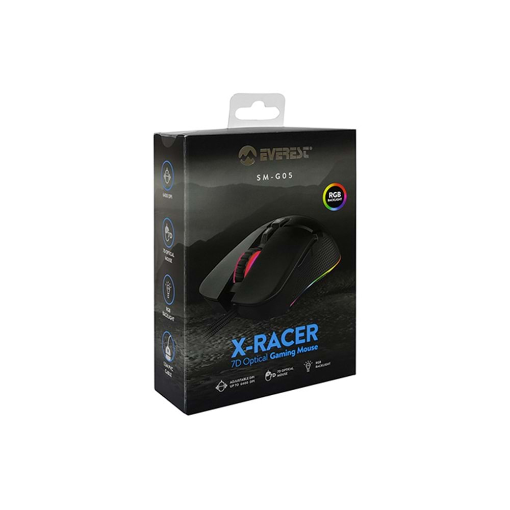 Everest SM-G05 X-RACER Usb Siyah 6400dpi RGB Ledli Gaming Oyuncu Mouse