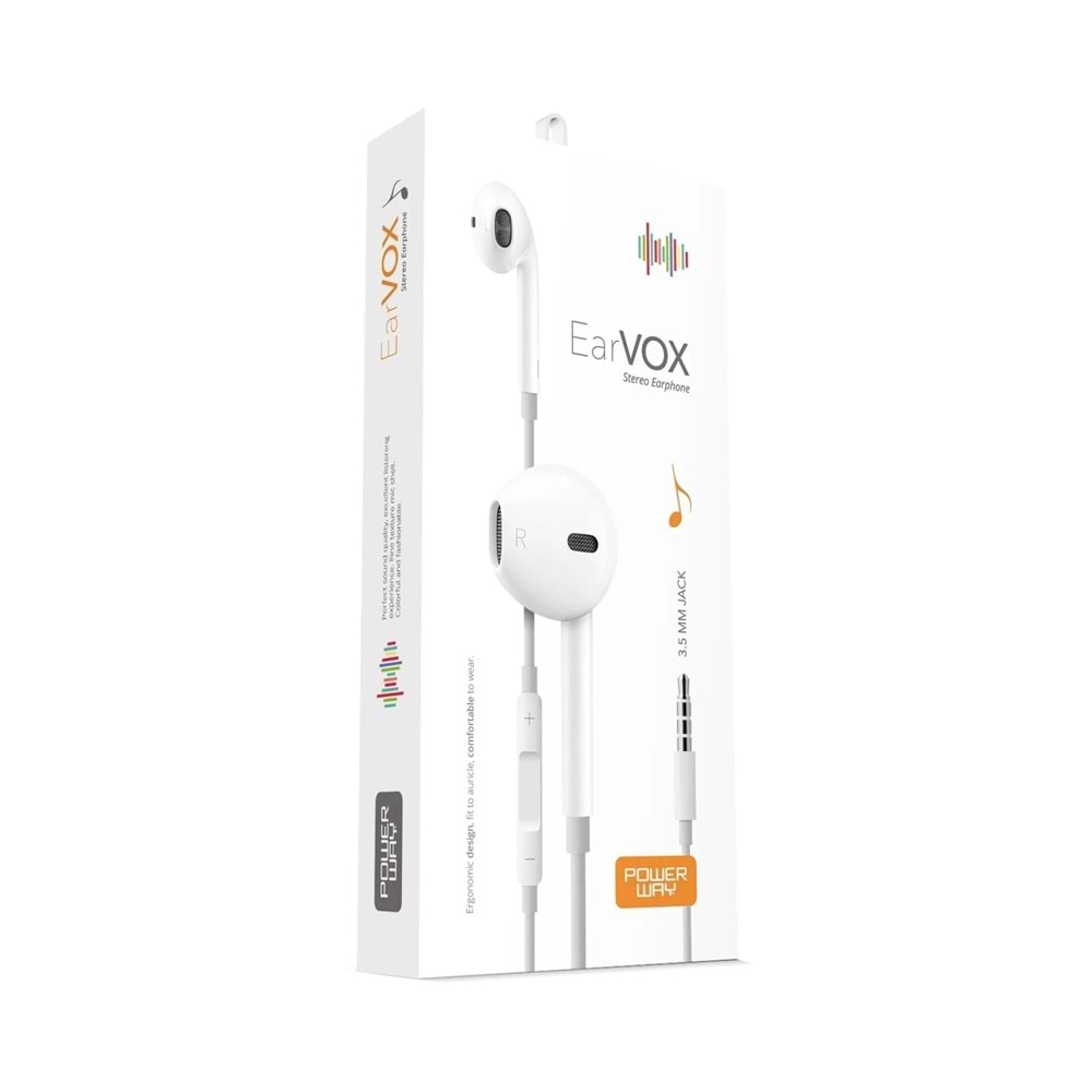 Powerway EARVOX Iphone 3.5 Mm Jack Girişli Mikrofonlu Kablolu Kulaklık Tüm Cihazlara Uyumlu Stereo