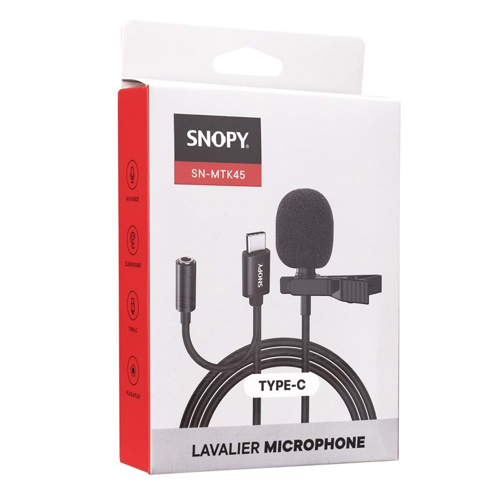 Snopy SN-MTK45 Siyah TypeC Tik-Tok Akıllı Telefon Kulaklık Çıkışlı Yaka Mikrofonu