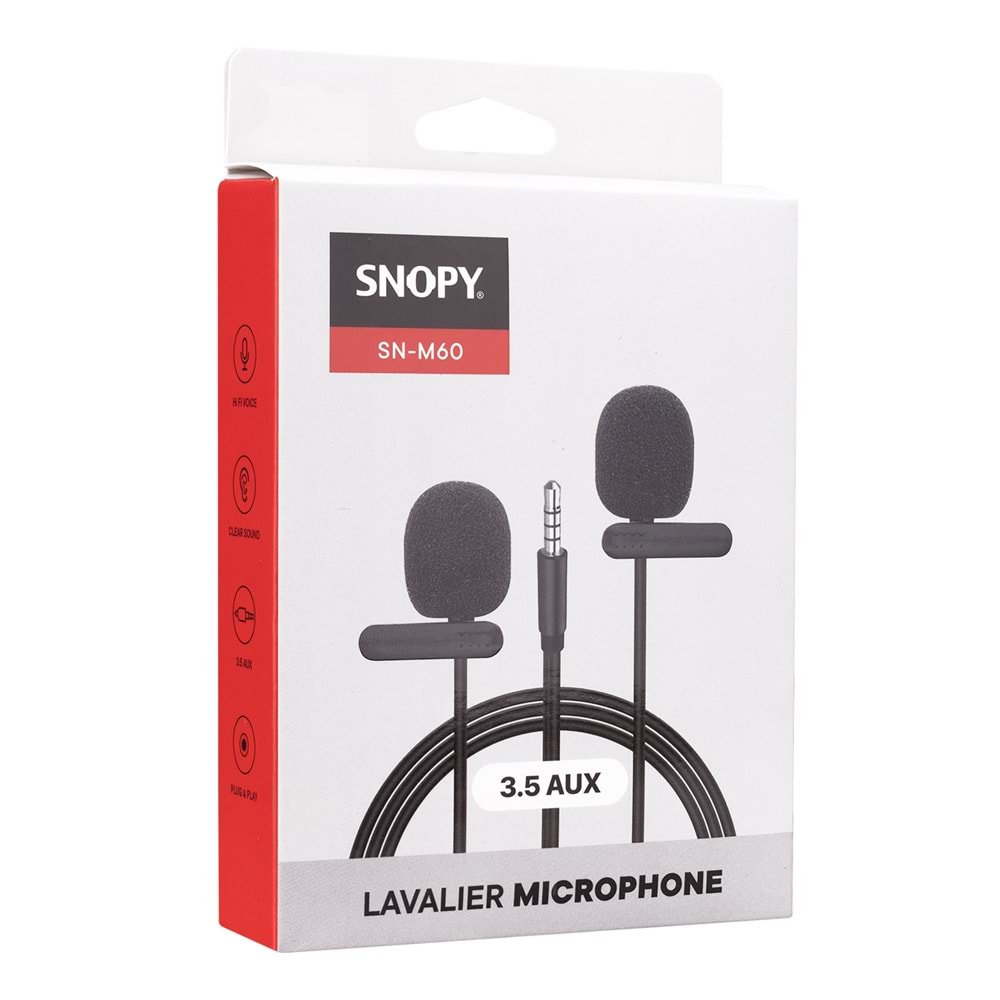 Snopy SN-M60 Siyah 2 Mikrofonlu Akıllı Telefon ve Youtuber Yaka Mikrofonu