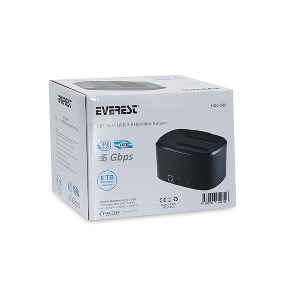 Everest HD3-540 2.5/3.5 İkili USB3.0 SATA III 6Gbps 4TB/6TB/8TB Docking Harddisk Kutusu