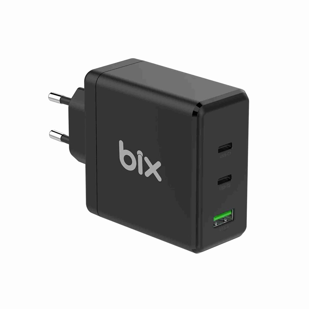 Bix BX-3P100G 100W GaN PD 2* Type-C & 1* USB-A Girişli Gelişmiş Şarj Teknolojisi Ile Donatılmış Şarj Cihazı