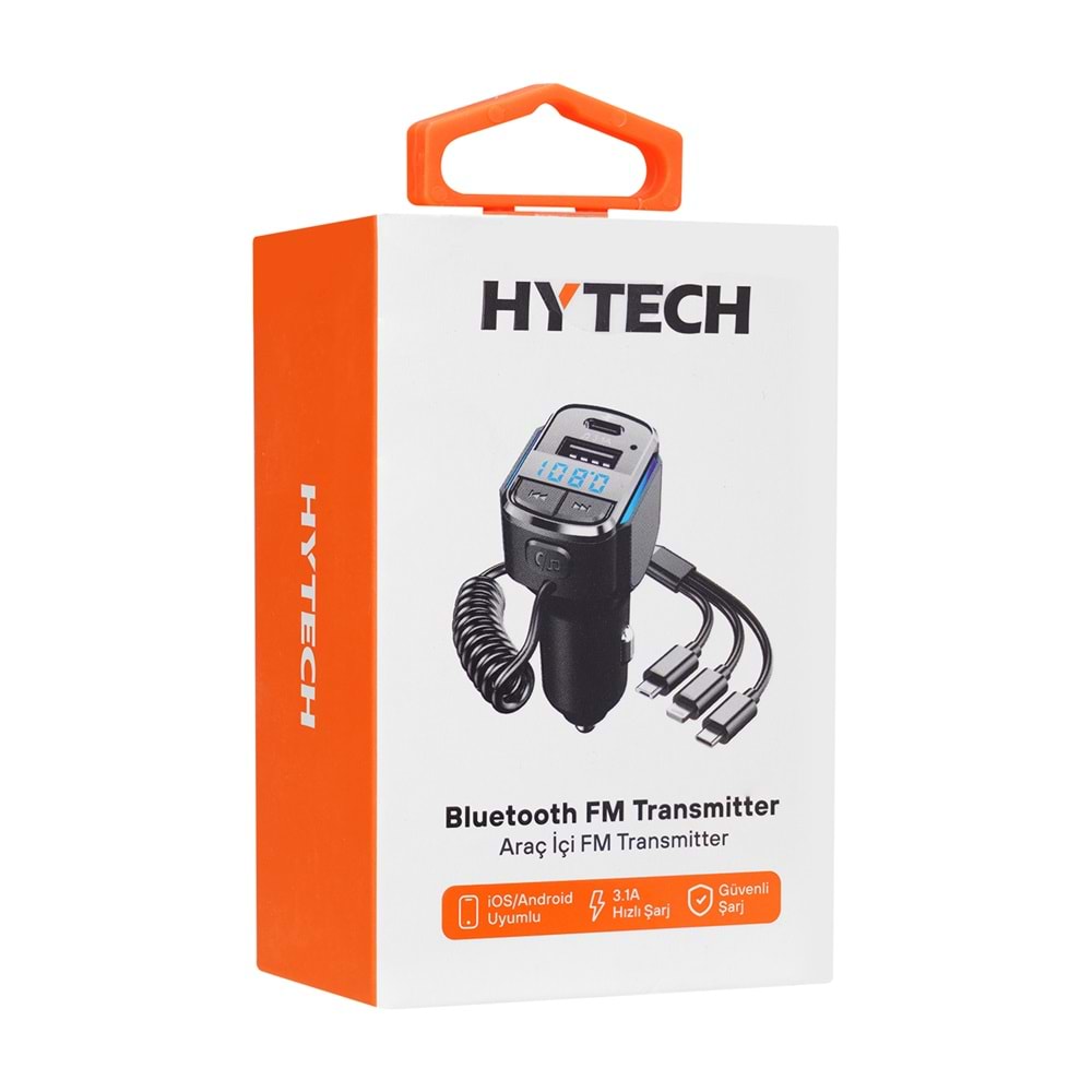 Hytech HY-XCB50 USB 5V 3.1A LED Ekran USB Siyah 3 İn 1 Şarj Kablolu Bluetooth Fm Transmitter