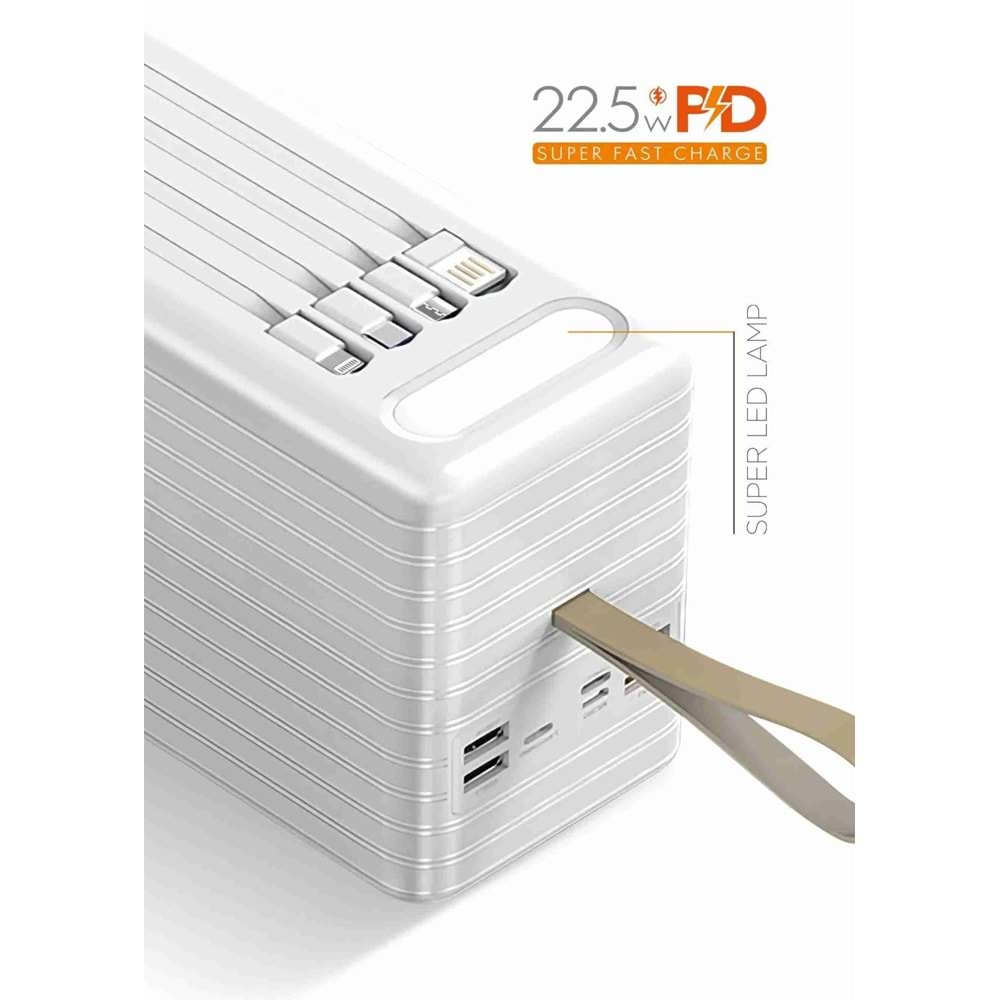 Powerway TRAFO120 120.000 Mah PD 22.5W Hızlı Şarj Dahili Kablolu Gerçek 120.000 Mah Trafo Siyah Powerbank