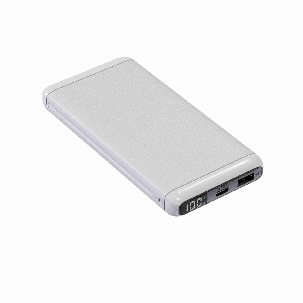 Bix BXPB107 10000mAh 20W PD Type-C ve USB-A SCP 22.5W QC 3.0 18W Çift Çıkışlı LED Ekranlı Beyaz Powerbank