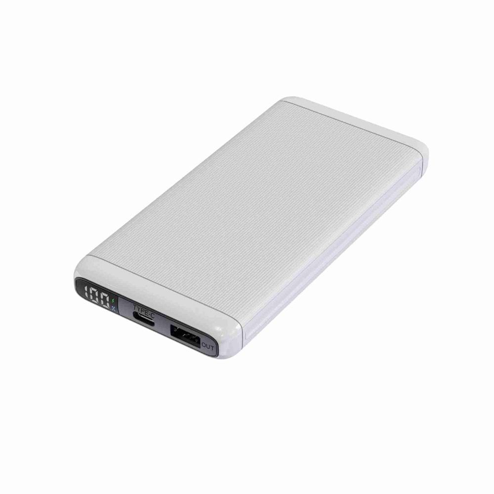 Bix BXPB107 10000mAh 20W PD Type-C ve USB-A SCP 22.5W QC 3.0 18W Çift Çıkışlı LED Ekranlı Beyaz Powerbank