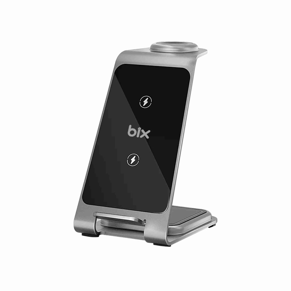 Bix BXMW3 15W 3’ü 1 Arada iPhone Apple Watch AirPods Uyumlu Ultra İnce Manyetik Kablosuz Şarj İstasyonu