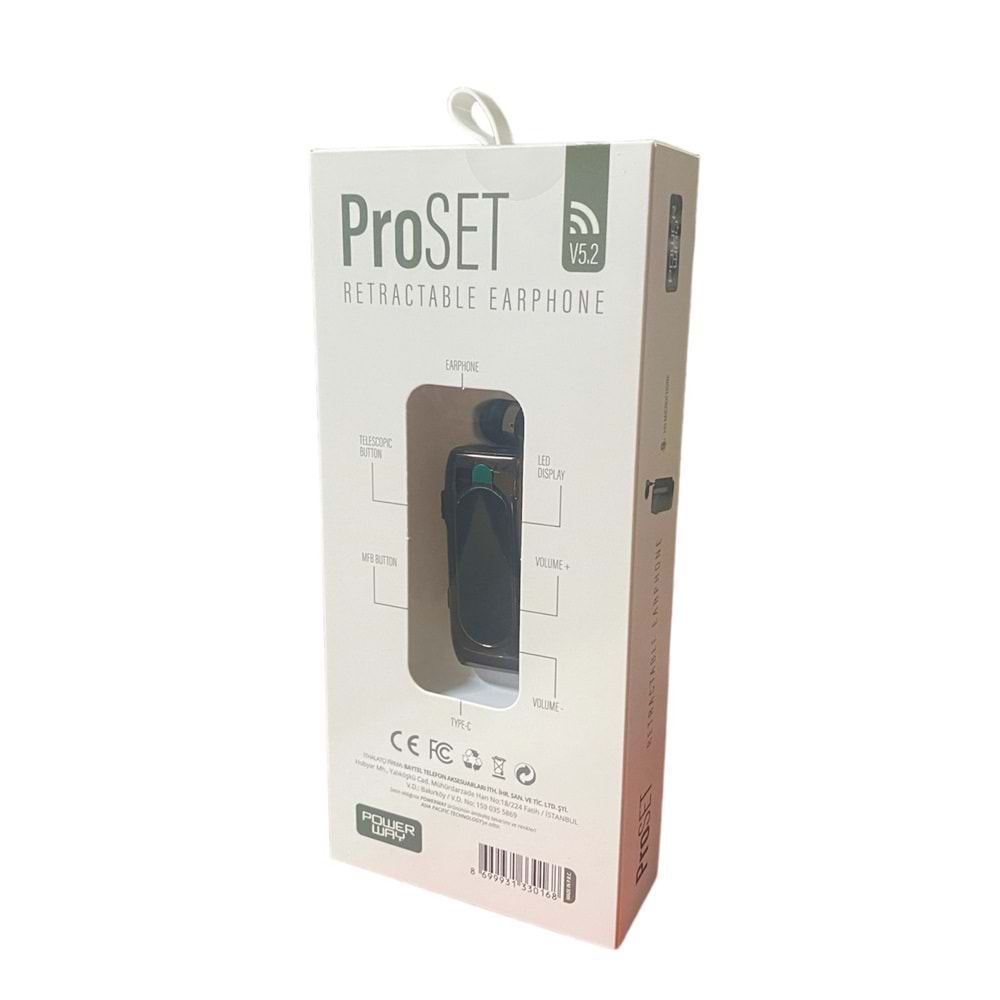 Powerway PROSET V5.2 Siyah Makaralı Çekçek Bluetooth Kulaklık