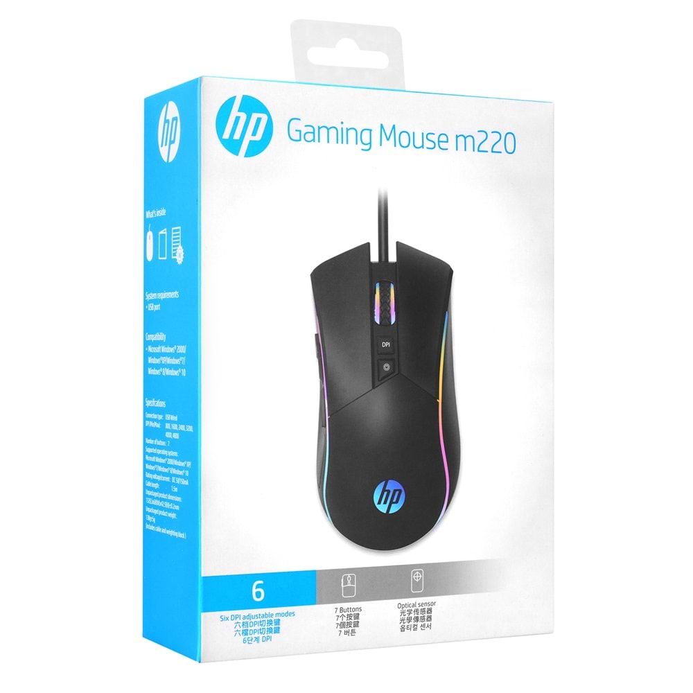 Hp M220 Usb Siyah 4800 Dpi Rgb Ledli Oyuncu Mouse