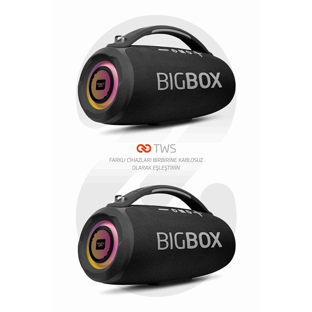 Powerway BIGBOX 40W Güç Çift Bass Usb Hafıza Kartı Aux Fm Led Işıklı Bluetooth Hoparlör Hi-Fi Ses Bombası
