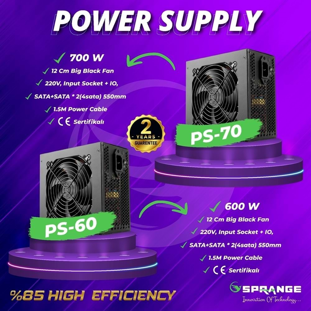 Sprange PS-60 600W Power Supply 4 Sata 12cm Geniş Fan Güç Kaynağı